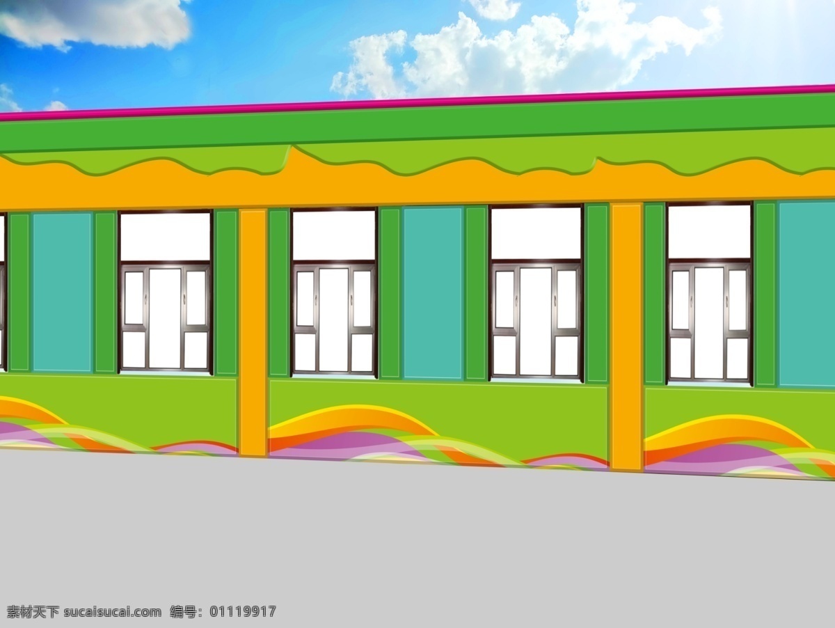 幼儿园 外墙 效果图 外墙效果图 绿色效果图 窗户 学校 楼梯 房体