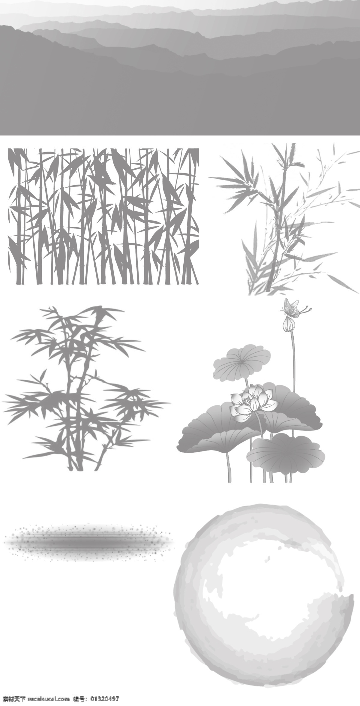 水墨 素材图片 分层 荷花 水墨画 水墨素材 模板下载 源文件 远山 竹子 psd源文件