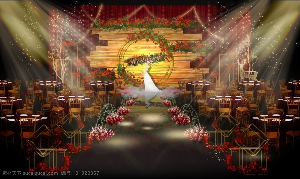 红色 复古 婚礼 舞台 效果图 红色复古婚礼 勃艮第酒红 婚礼效果图 复古主题婚礼 主舞台设计