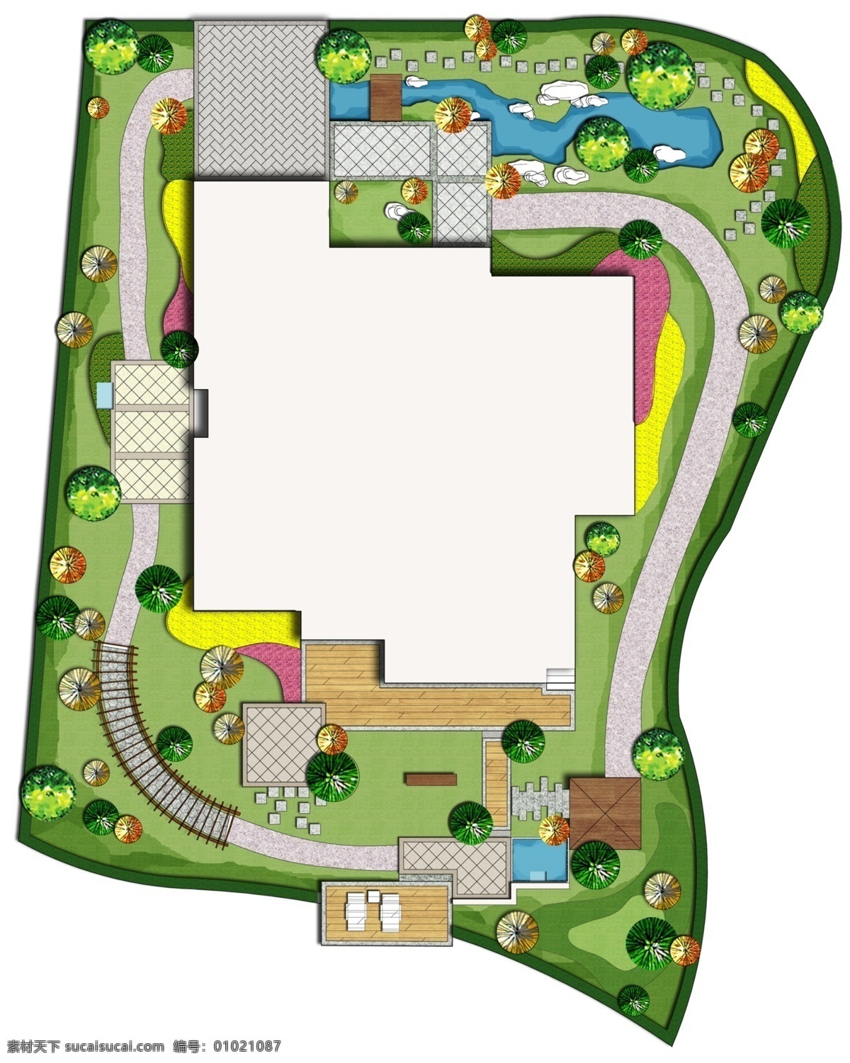 别墅庭院设计 建筑景观设计 彩色平面图 植物配置图 景观平面图 景观设计 环境设计 源文件