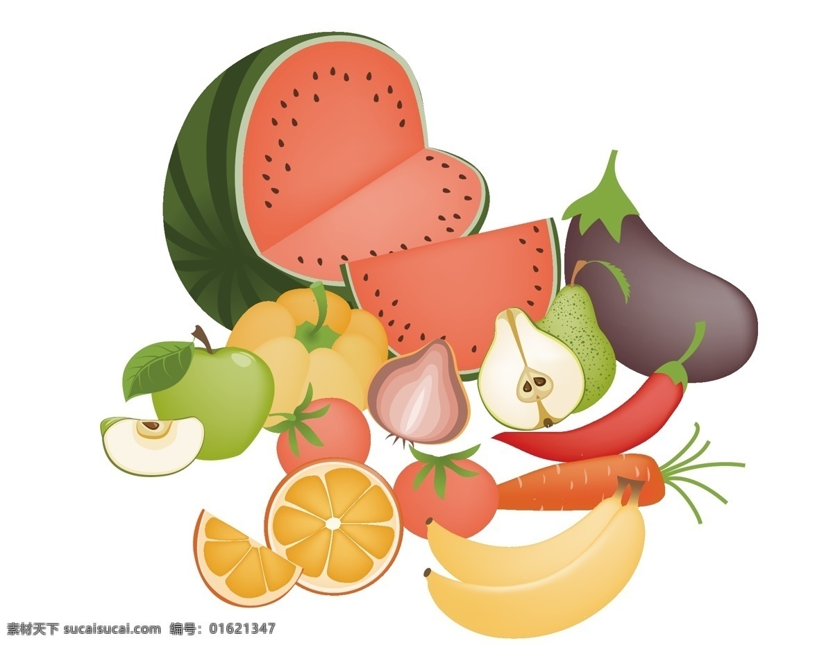 卡通 有机 水果 元素 绿色 环保 蔬菜 色彩 手绘 营养 ai元素 矢量元素