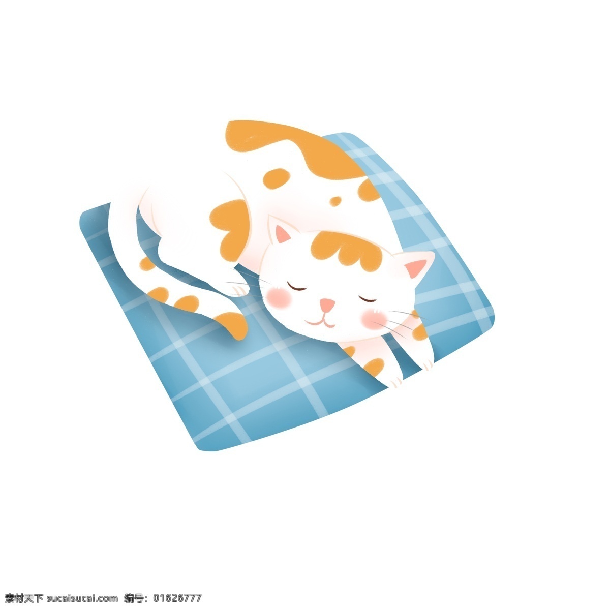 手绘 枕头 上 睡觉 猫咪 插画 元素 温馨 宠物 动物 小猫 萌宠