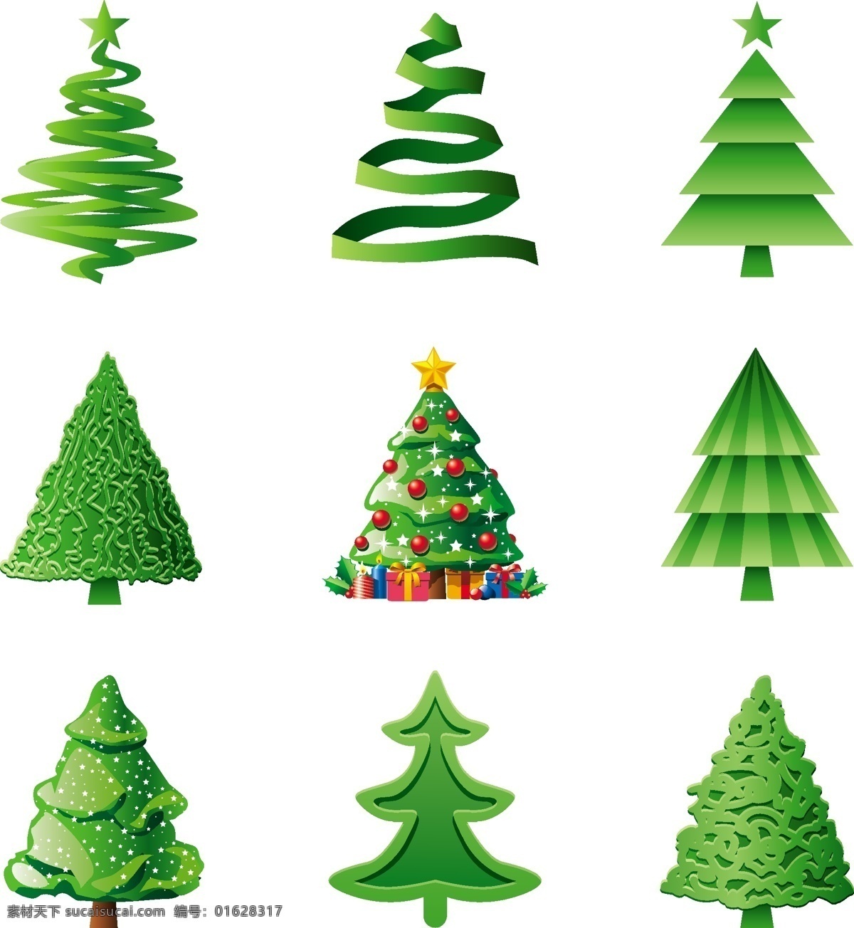 卡通 圣诞树 矢量 松树 圣诞节元素 绿色植物