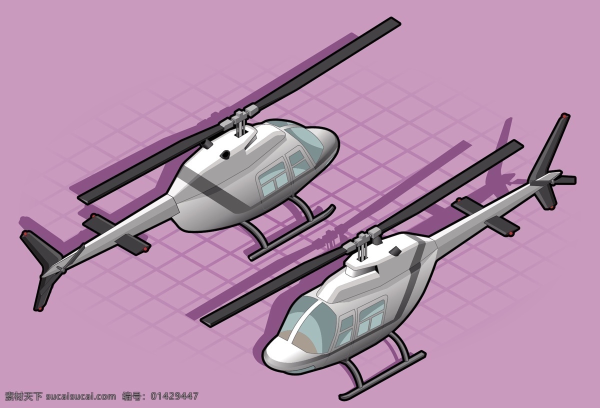 卡通直升机 卡通飞机 直升机 直升飞机 交通工具 现代科技 矢量素材 紫色