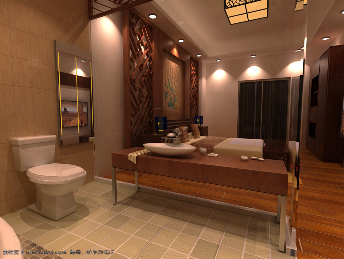 中式 酒店 套房 卫生间 环境设计 酒店设计 室内设计 家居装饰素材
