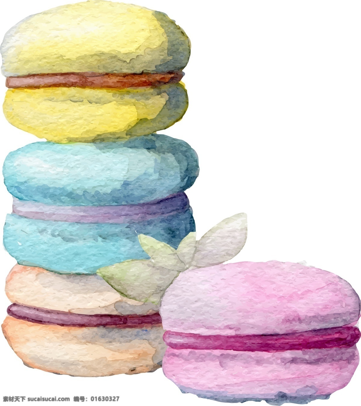 水彩 绘 马卡 龙 插画 甜品 马卡龙 法式 彩色 水彩绘