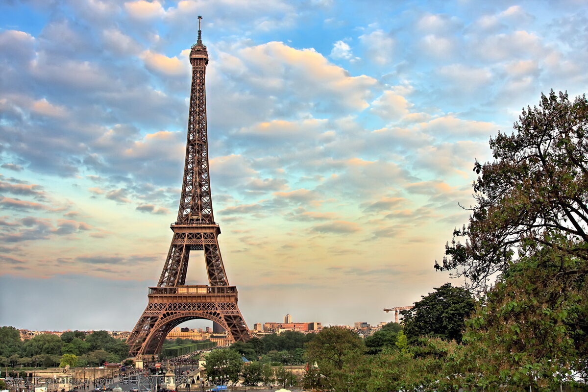 高清 巴黎埃菲尔铁塔 铁塔 巴黎 法国 建筑物 树木