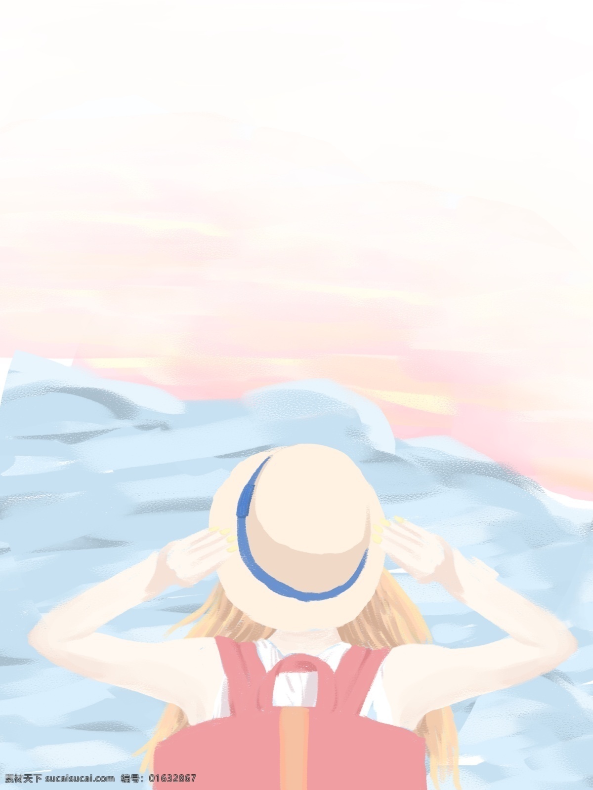 唯美 粉色 夏季 海边 游 女孩 背景 海边游 旅行 夏天 大海