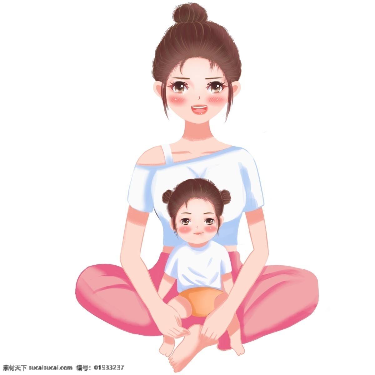 人物 母亲 孩子 插画 卡通 彩色 水彩 小清新 创意 装饰 图案 手绘风