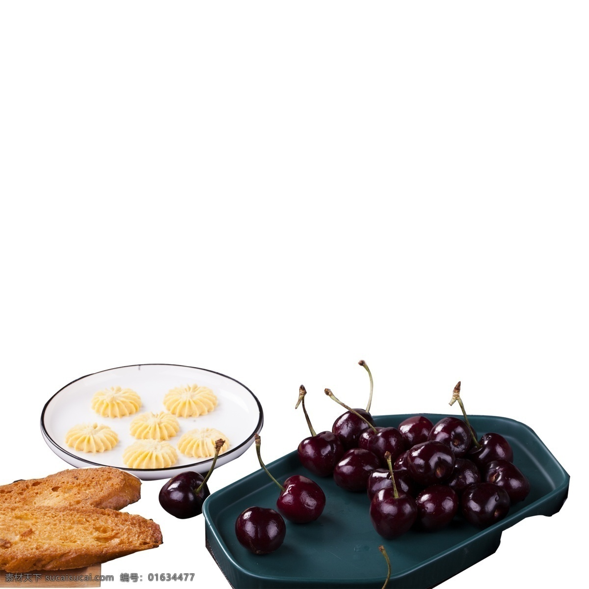 面包 饼干 樱桃 免 抠 图 新鲜的樱桃 美味的水果 新鲜水果 时尚美食 黑色的水果 甜甜的 黄色的饼干