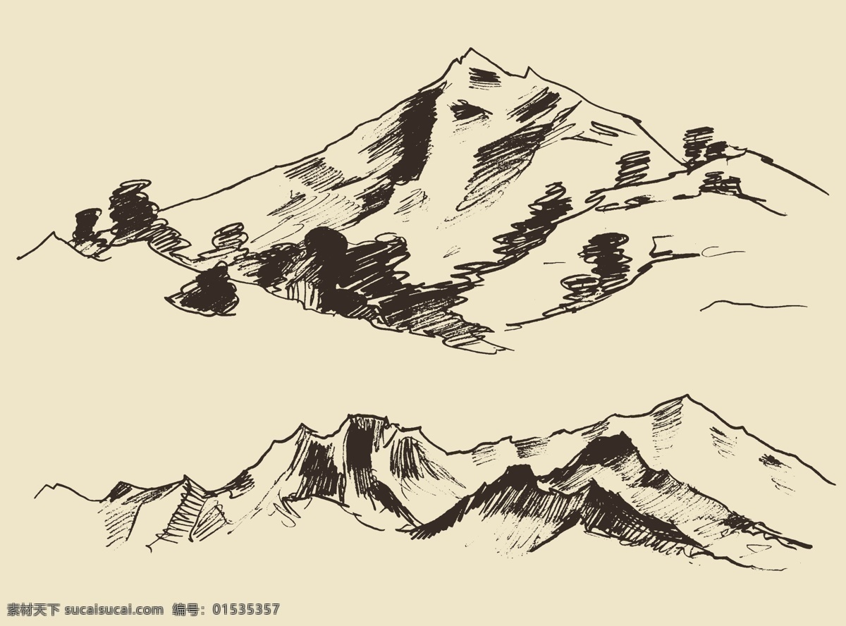 手绘山峰 素描 高山 山脉简笔画 插图 绘画 山峦 山川 自然风景 矢量 自然景观 自然风光