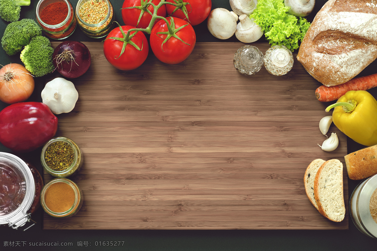 案板 上 蔬菜 食 材 食材 面包 西红柿 餐饮美食 食物原料