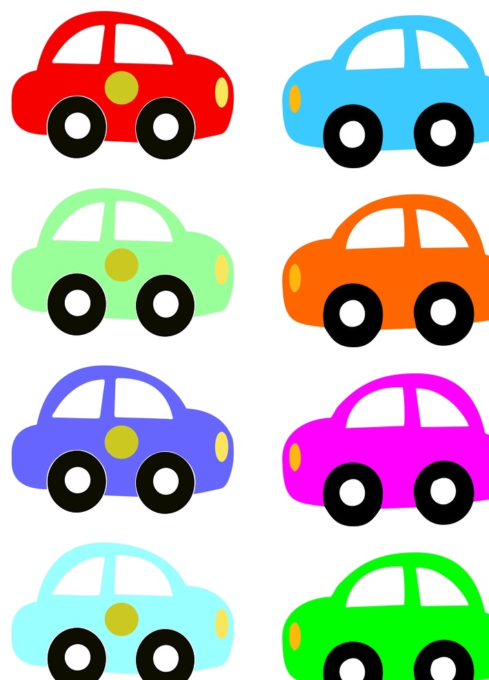 彩色 矢量 小汽车 卡通 元素 动画 儿童 幼儿 教具