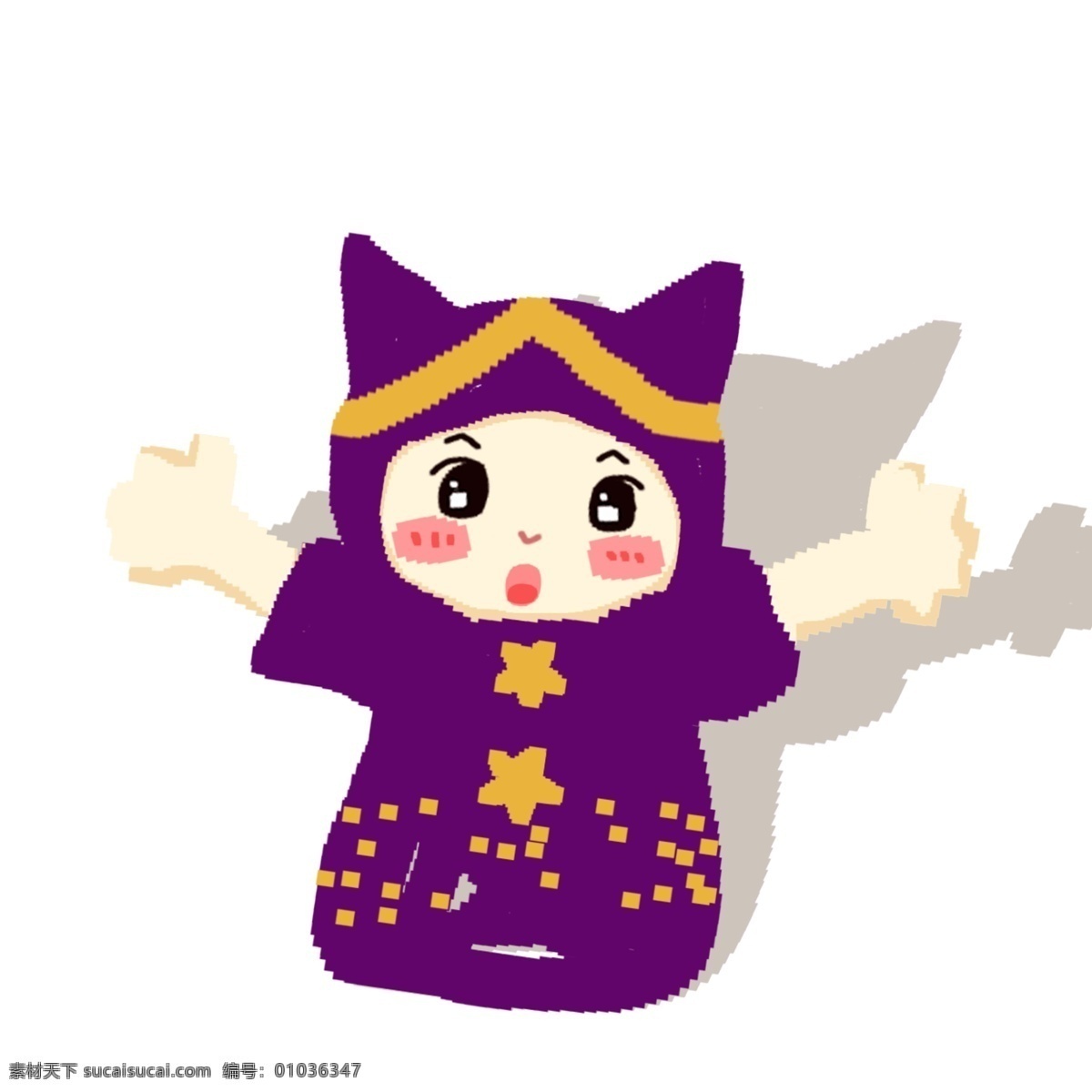 万圣节 可爱 黑猫 像素 化 卡通 女孩 插画 西方节日 儿童 角色
