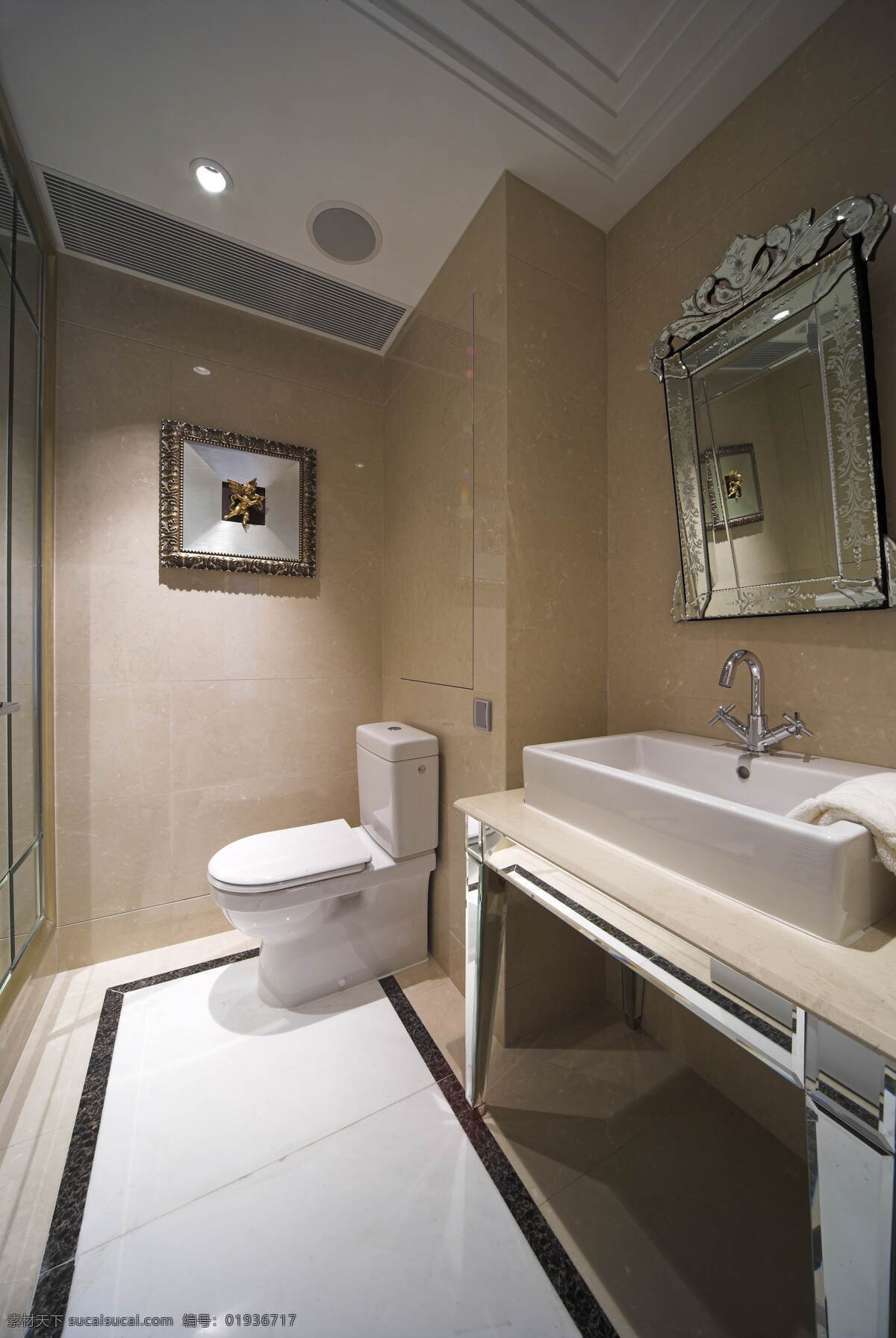 大 户型 简约 卫生间 室内装修 效果图 马桶 洗手台 铜镜 卫生间装修 瓷砖地板