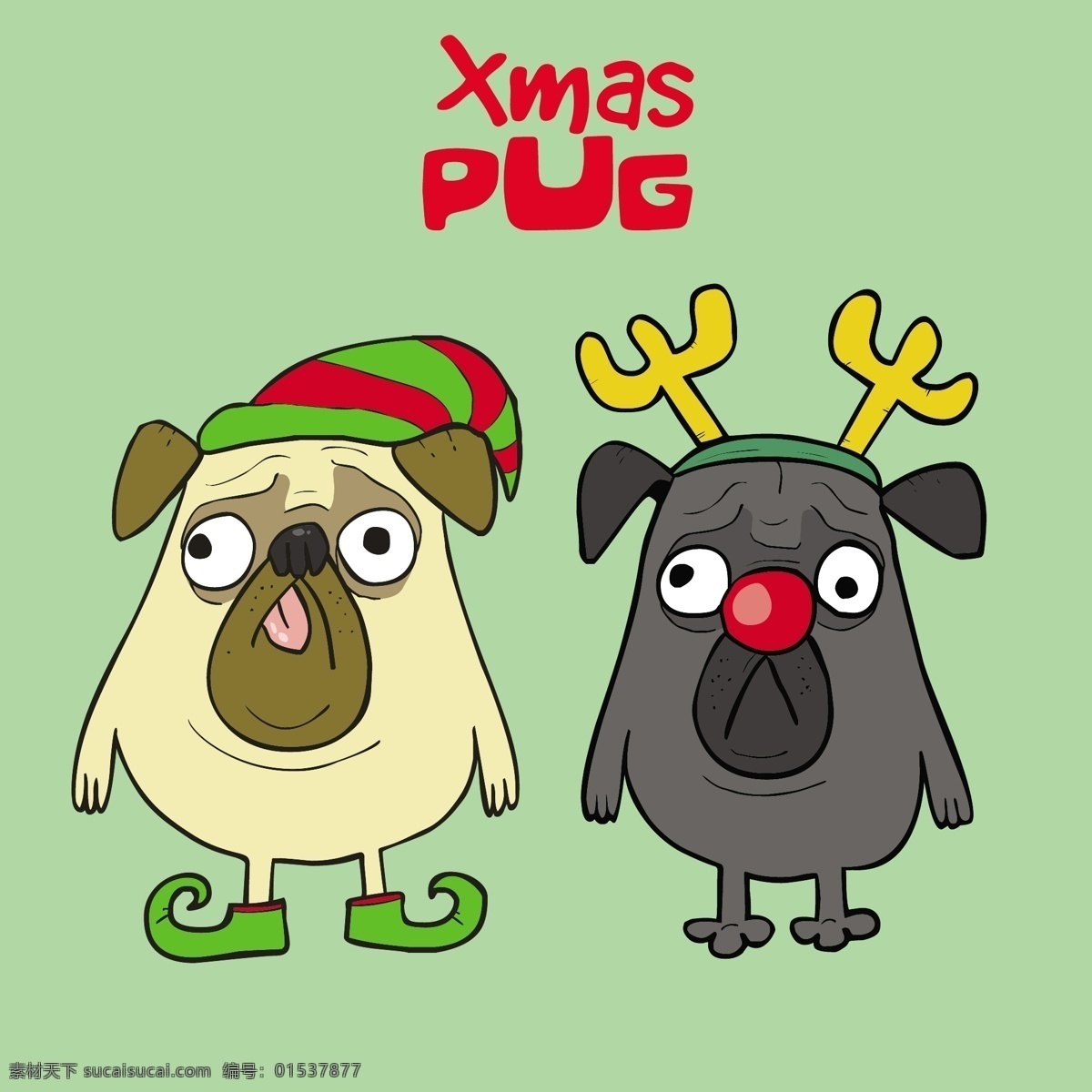 有趣 哈巴狗 圣诞 服饰 宠物 动物 狗 节日 可爱 绿色