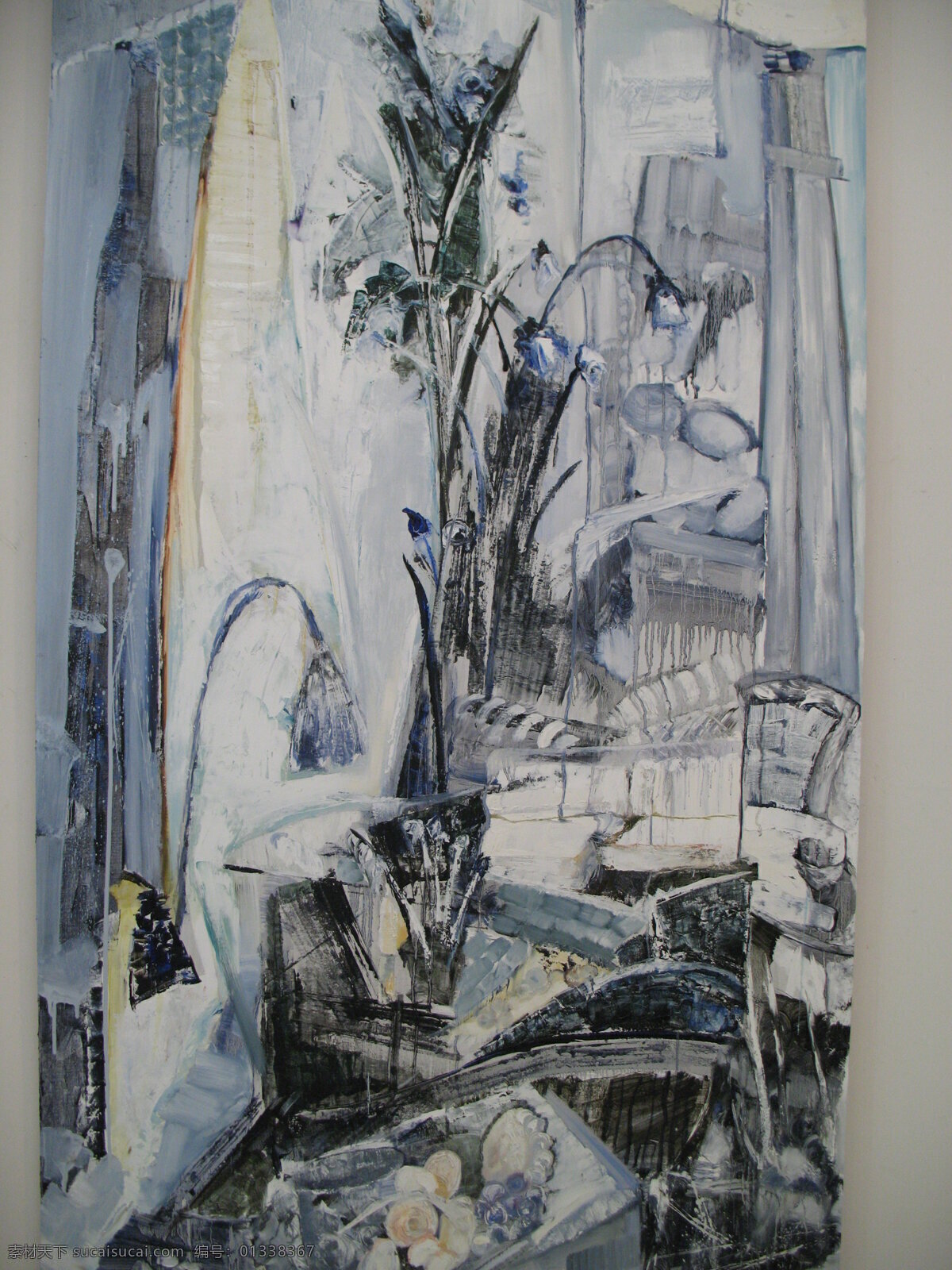 抽象油画 油画 抽象 人物 室内 小床 窗台 花朵 水果 椅子 美术绘画 文化艺术