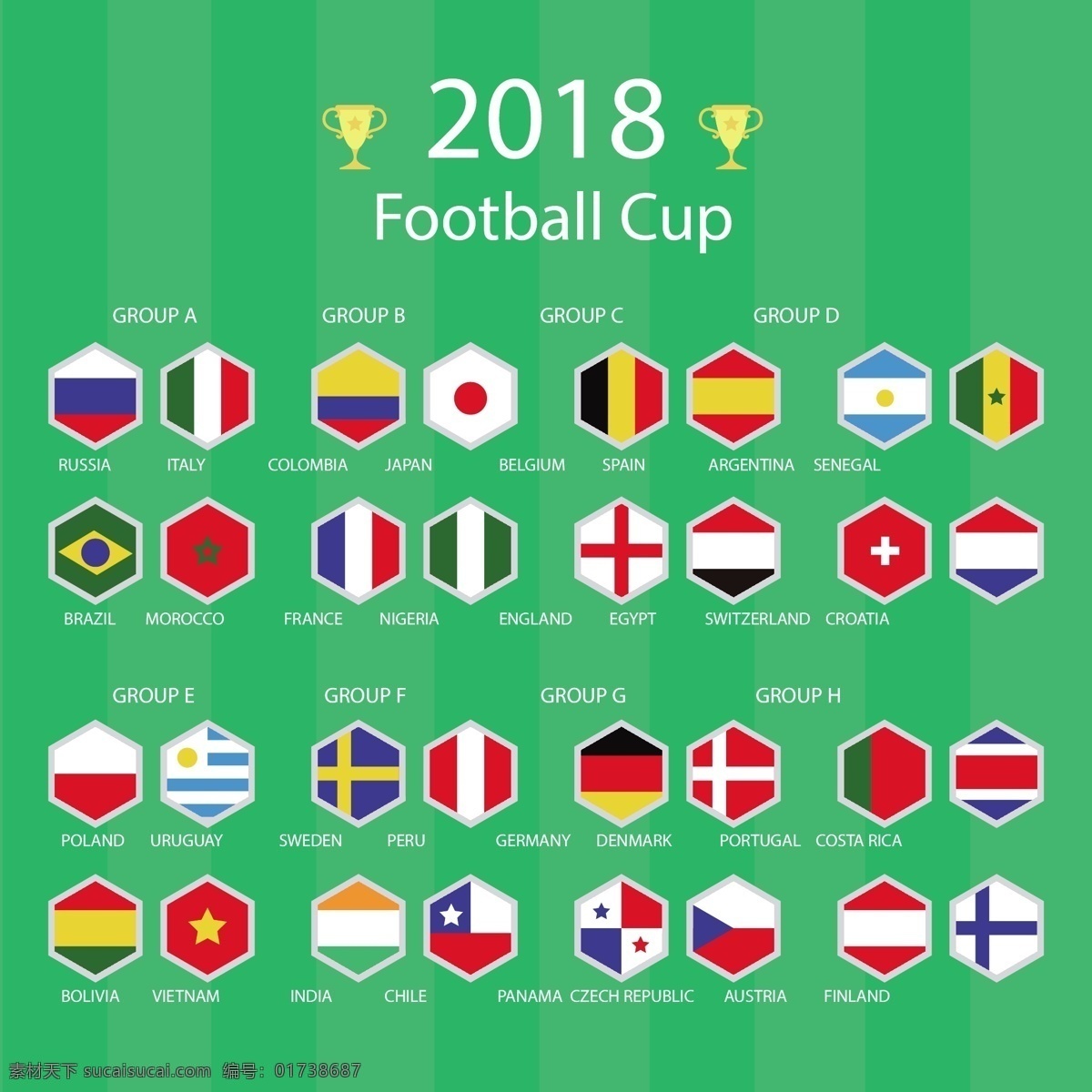 2018 世界 足球 锦标赛 矢量 世界杯 矢量素材 卡通 国旗 俄罗斯 欧洲杯 比赛 体育 竞赛 条纹背景 背景