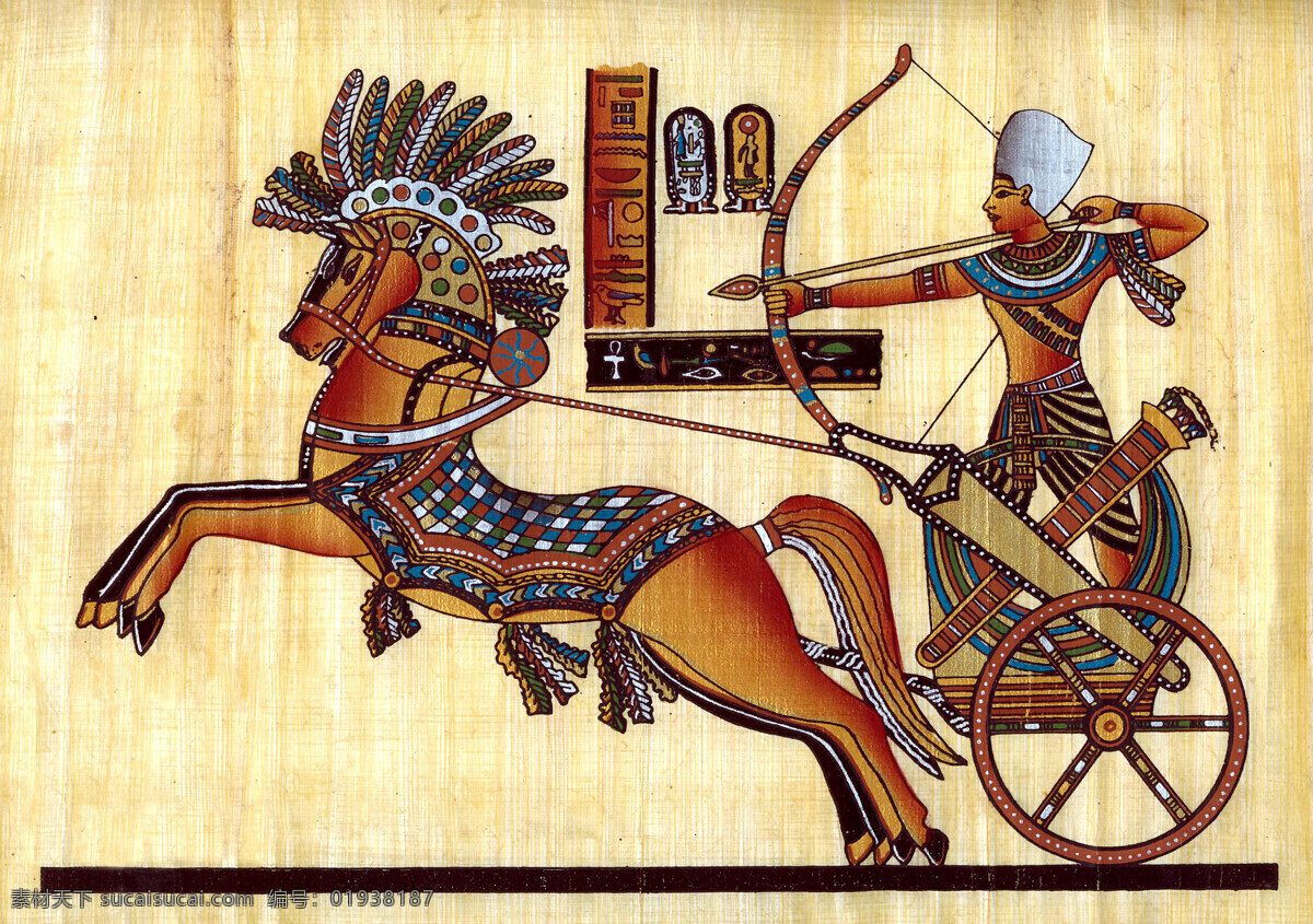 埃及马车图案 马车 武士 弓箭 埃及传统图案 埃及壁画 古埃及文化 传统图案 其他艺术 文化艺术 黄色