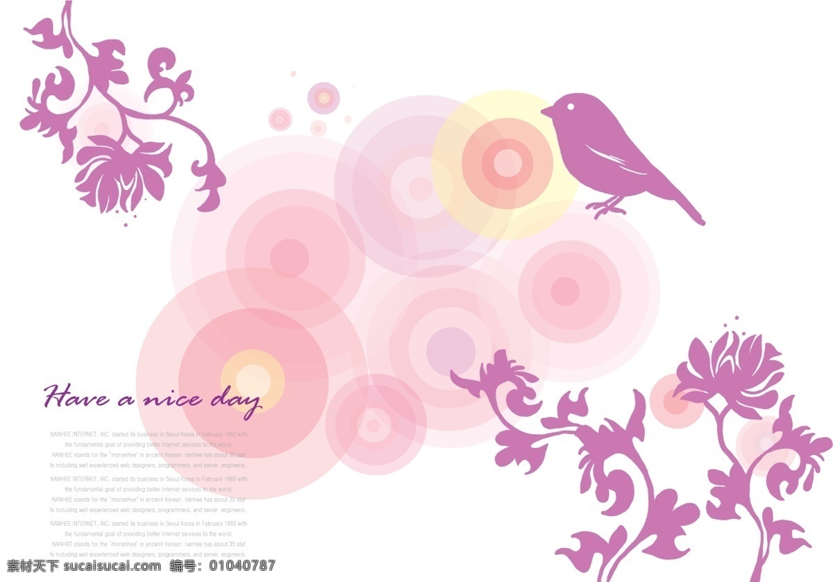 紫色 植物 花纹 小鸟 插画 psd素材 圆形 植物花纹 紫色花纹 psd源文件