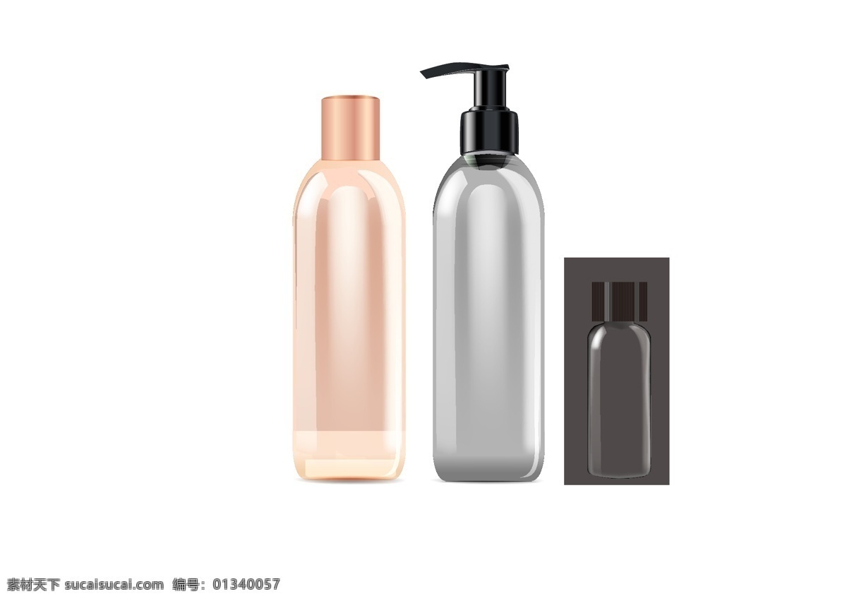 洗发露 沐浴露 瓶子 效果图 洗护套组 小瓶子 透明质感 包装设计