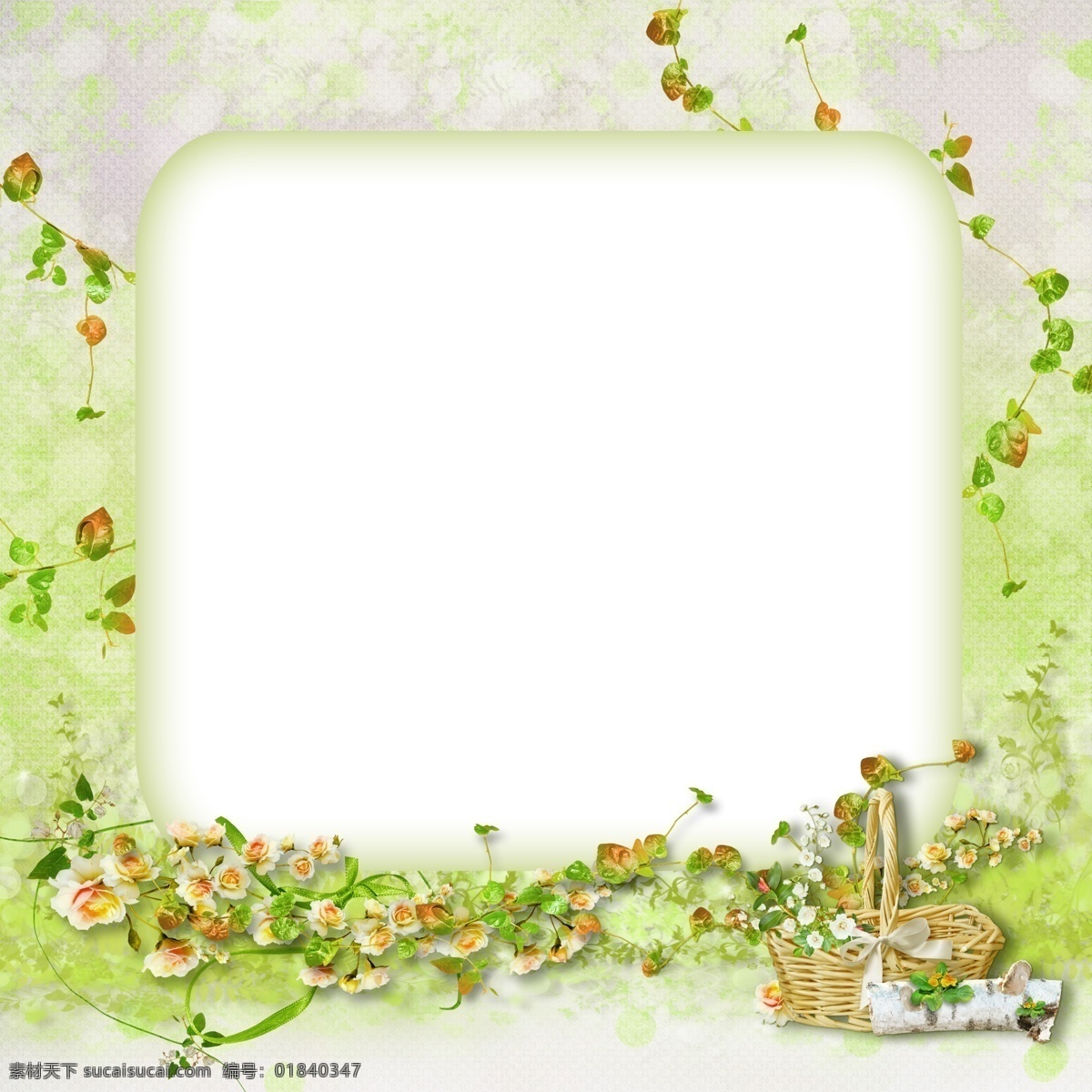 儿童相框 相框 绿色 春天 花篮 花朵 藤蔓 绿叶 儿童 青涩 儿童摄影模板 摄影模板 源文件