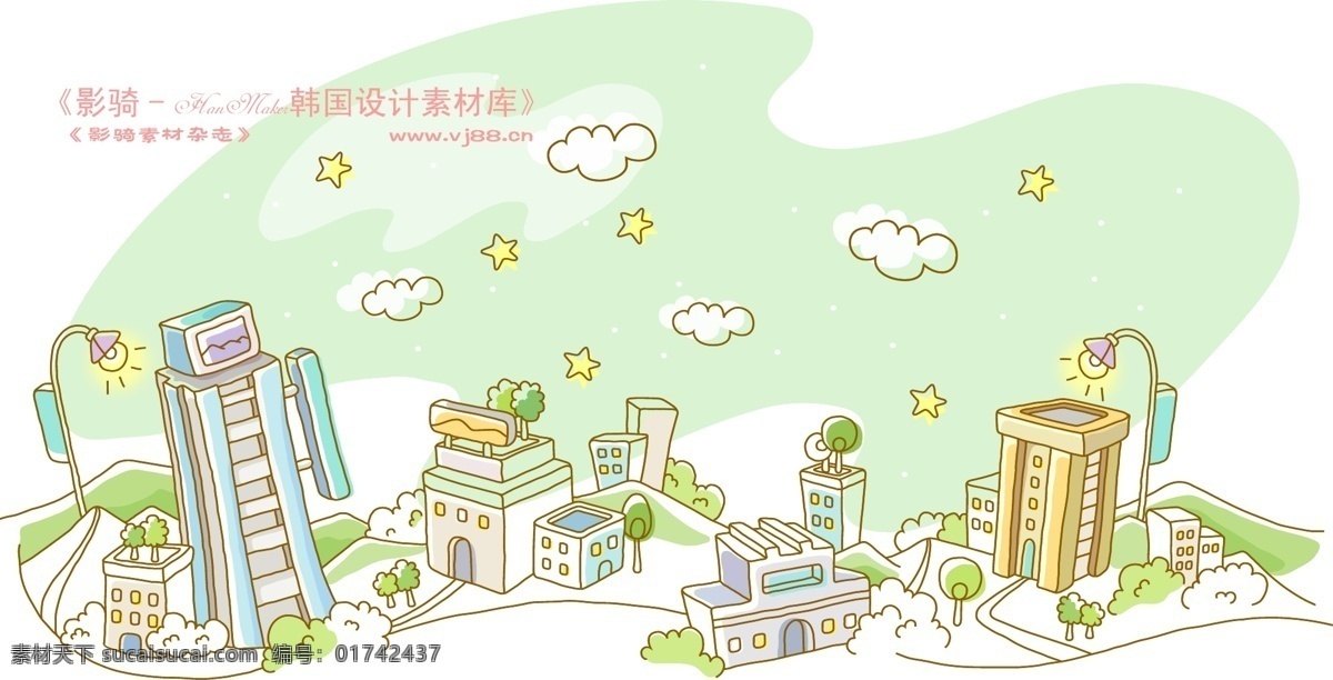 线条 城市 风景 hanmaker 韩国 设计素材 库 线条城市风景 卡通 漫画 手绘 矢量图 建筑家居