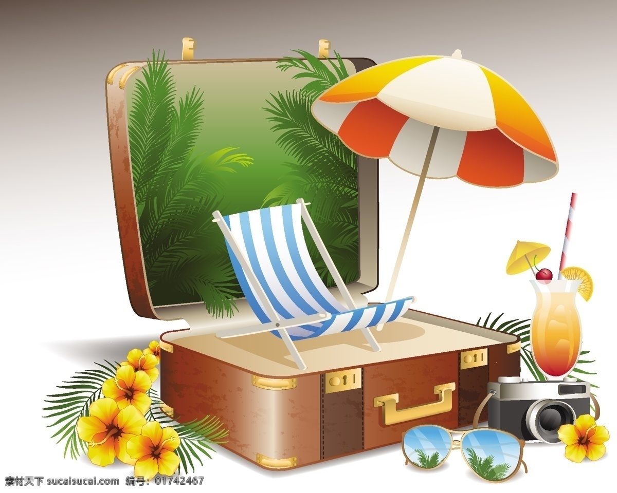 旅游 要素 创作 背景 设置 手提箱 旅行 矢量背景 箱包 元素 创作背景 矢量图 花纹花边