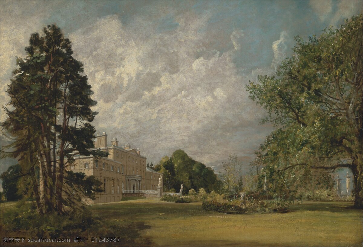 村庄 康斯 特布尔 树木 村落 村口 布面油画 风景油画 油画风景 古典油画 装饰画 壁画 油画 风景画 文化艺术 绘画书法
