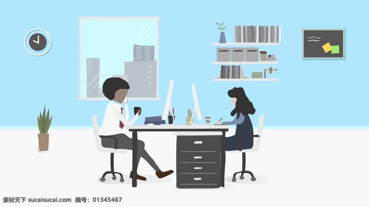 商务办公 工作 中 人 上班 办公室 矢量插画 插画 工作中的人 办公室陈设 工作场景 配图
