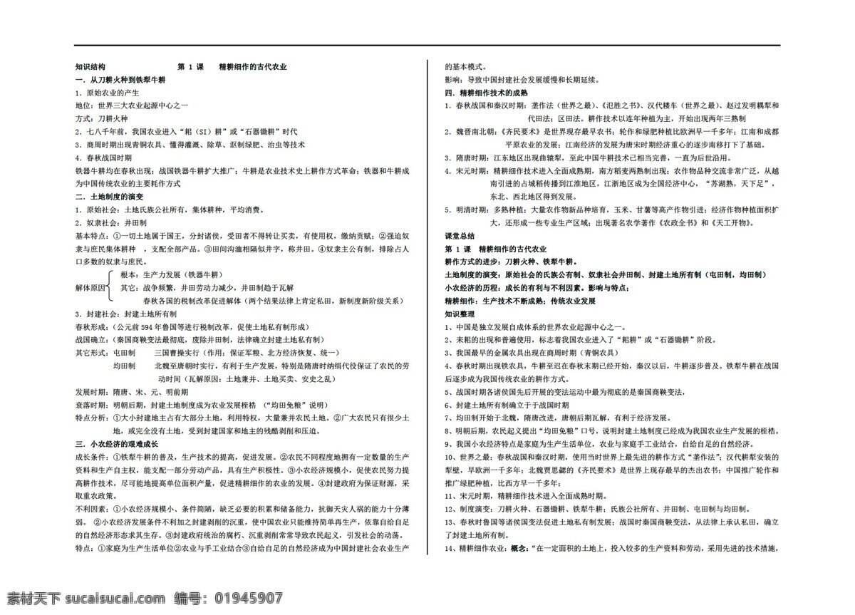 历史 人教 版 单元 第一课 精耕细作 古代 农业 人教版 必修1 政治史 教案