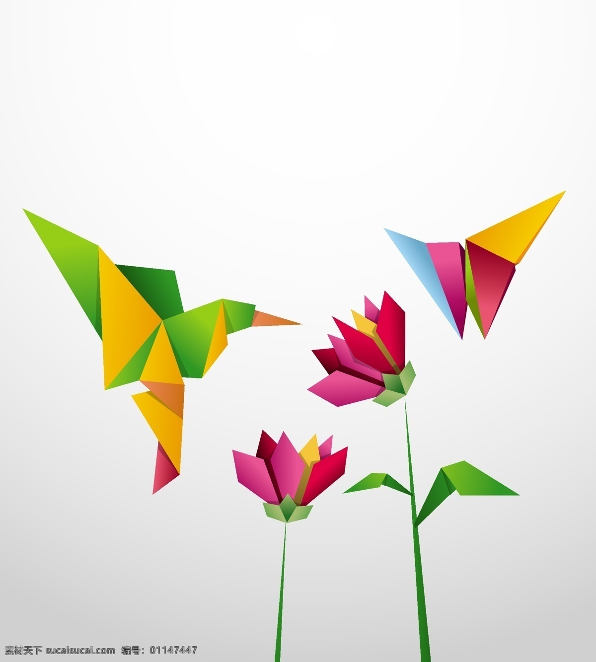折纸艺术 纸鹤 与花 彩色