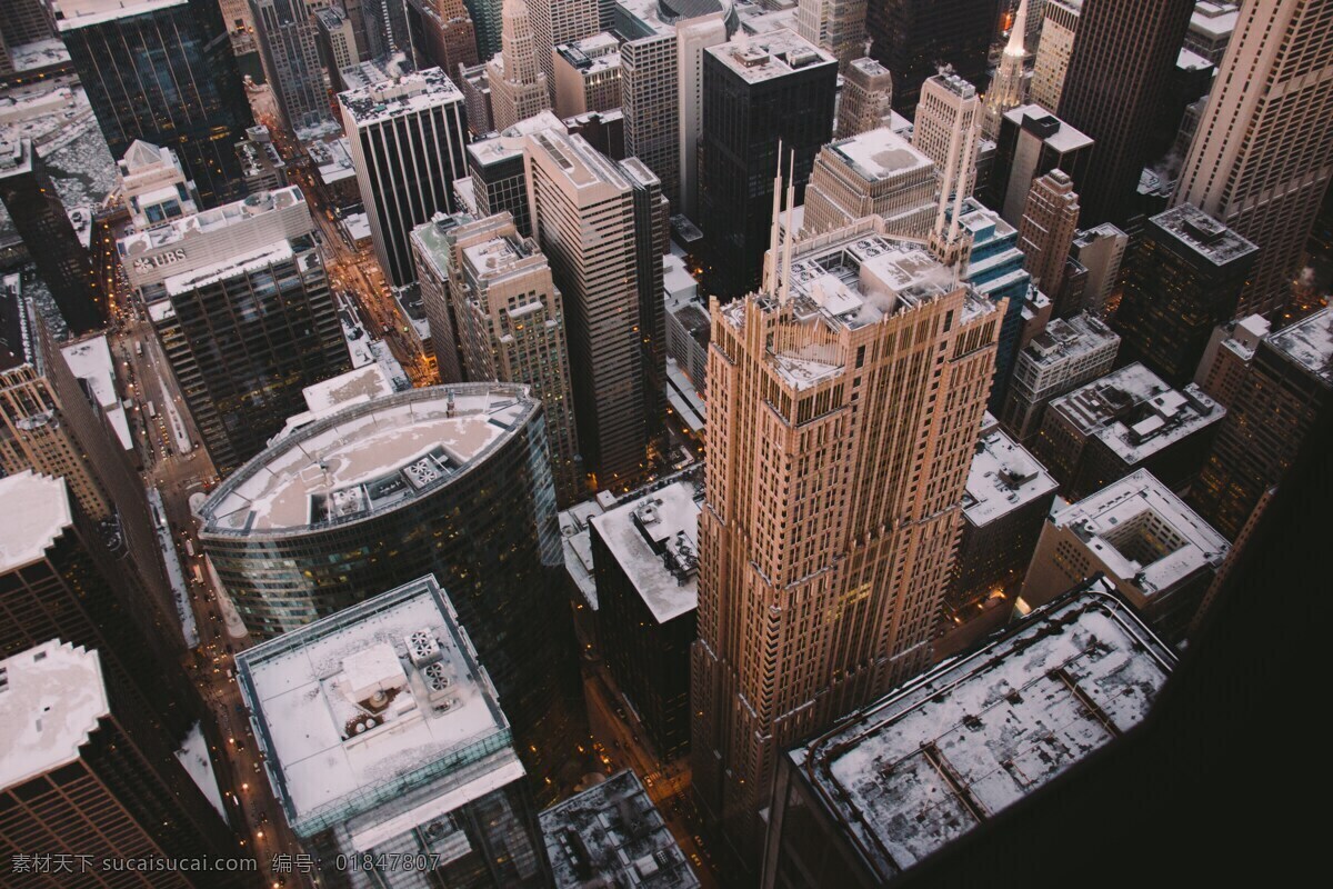 俯视城市建筑 俯视 城市建筑 现代建筑 高楼大厦 积雪 下雪天 大雪 风景 建筑园林 建筑摄影