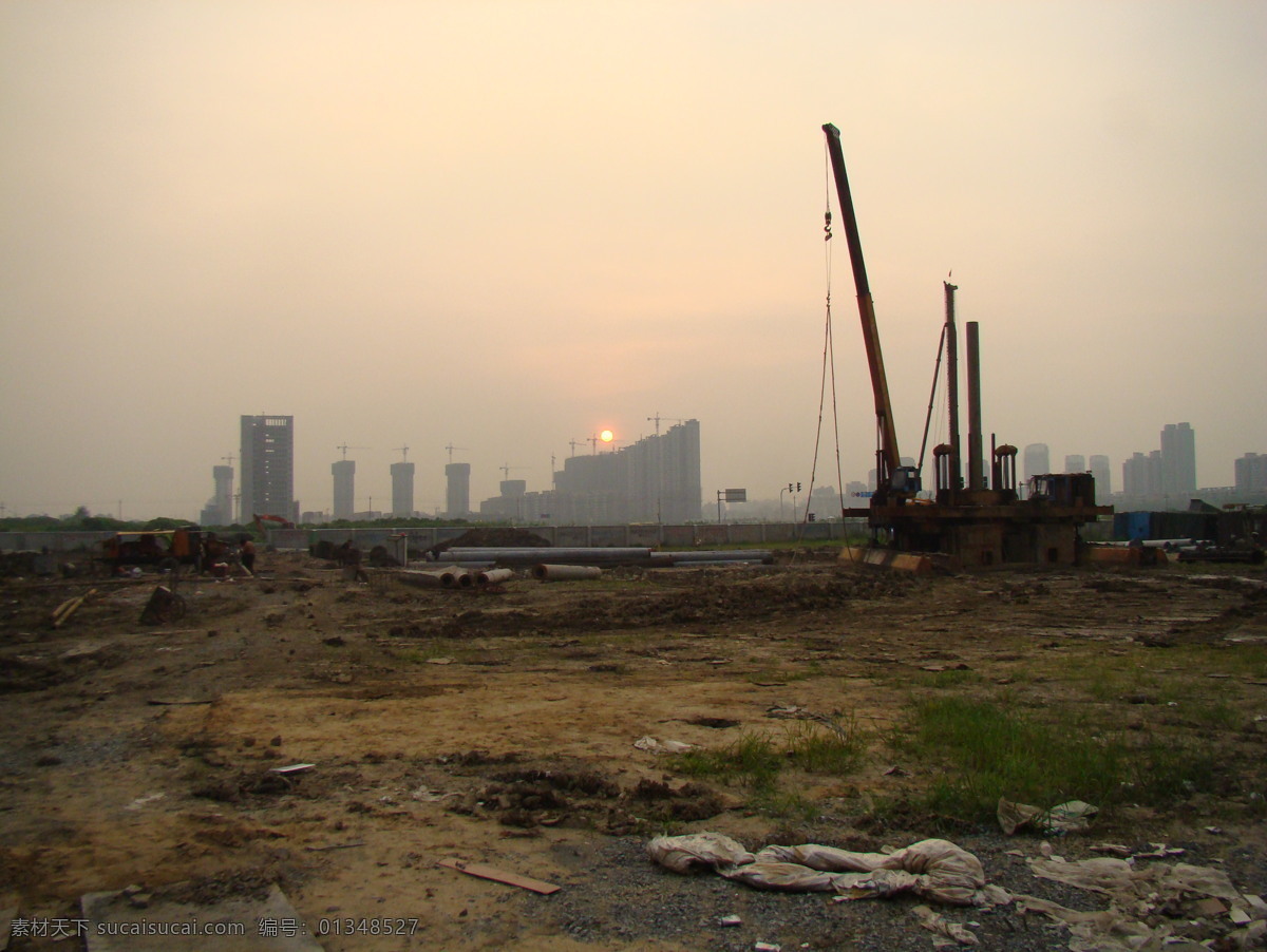 夕阳 下 工地 建筑工地 夕阳下的工地 风景 生活 旅游餐饮