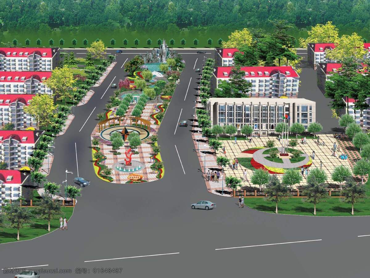 小区 入口 广场 绿化 效果图 建筑设计 图纸 cad素材 建筑图纸