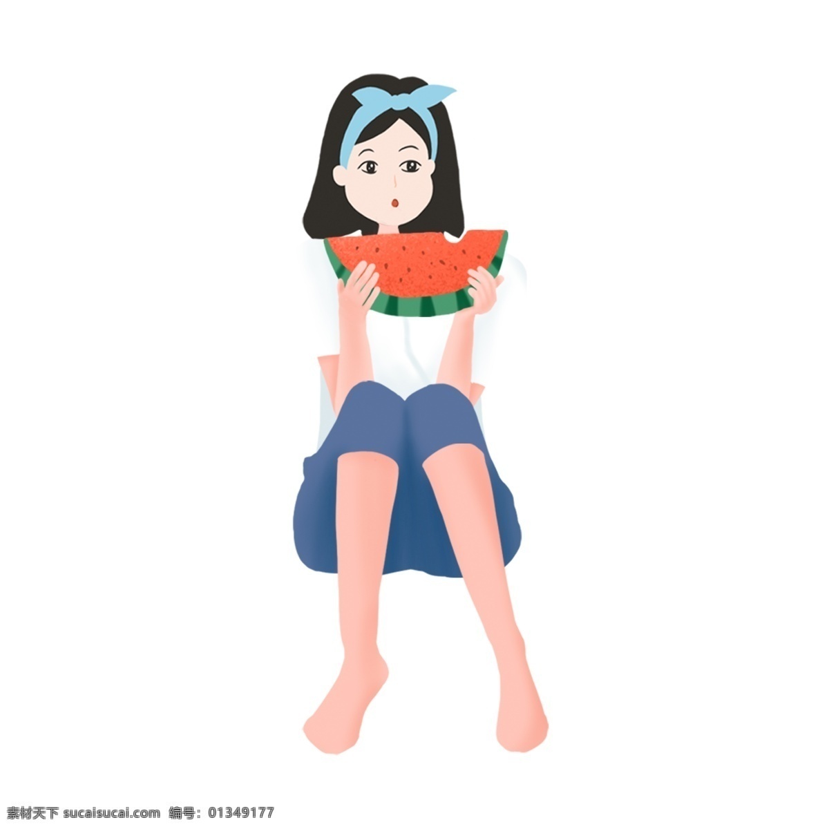 安静 吃 西瓜 女孩 免 抠 元素 可爱 装饰 时尚 人物元素 免扣素材 吃西瓜的女孩
