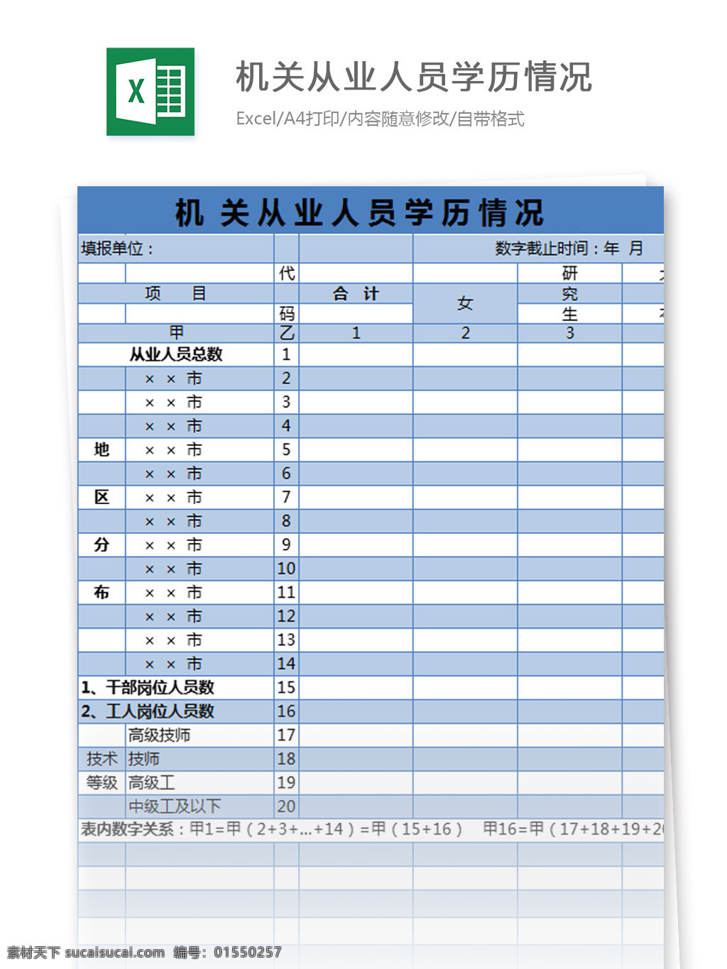 机关 从业 人员 学历 情况 excel 模板 表格模板 图表 表格设计 表格