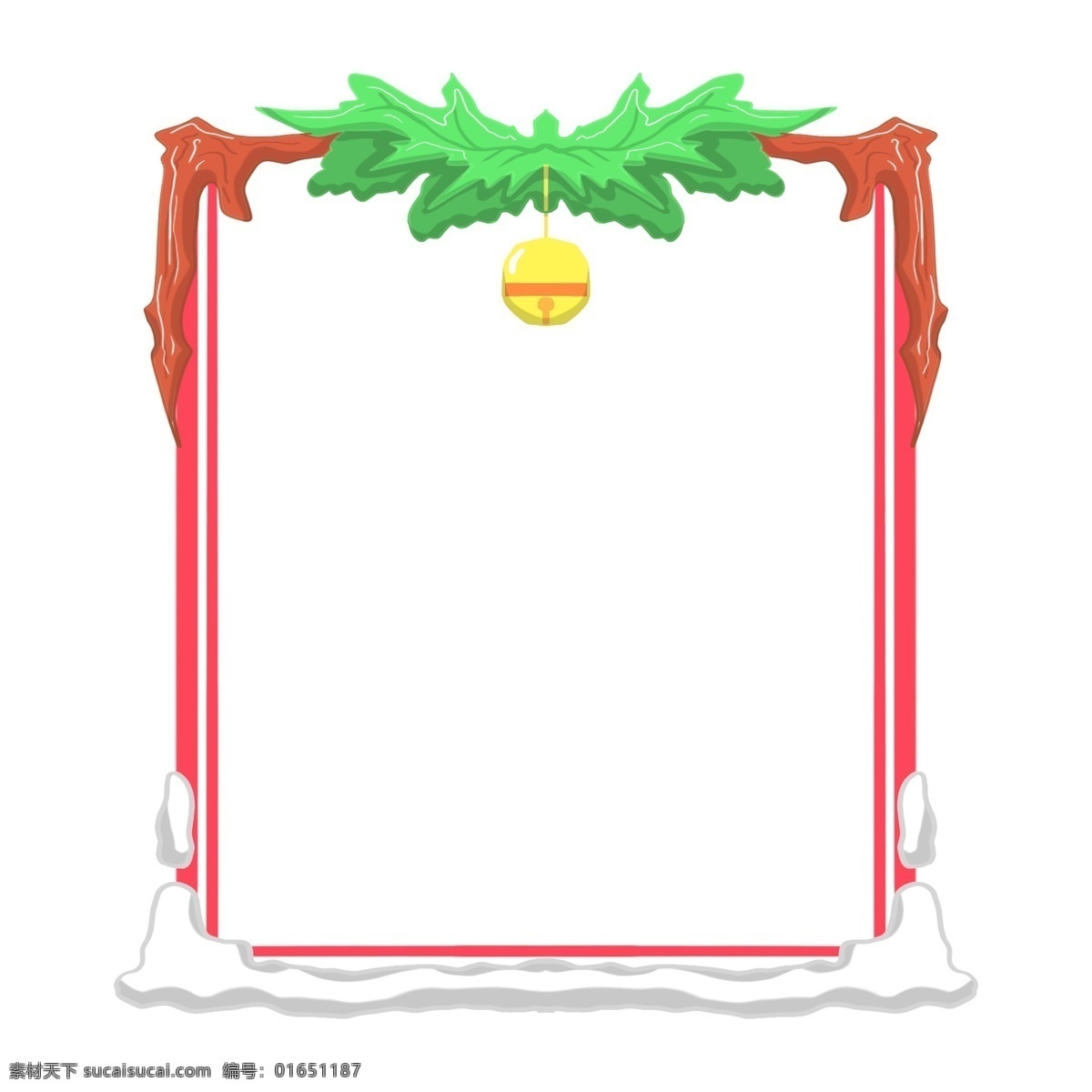 圣诞 红色 边框 元素 圣诞节 冬季 装饰 圣诞红色边框 冬天 绿色植物 叮当 雪 圣诞节边框