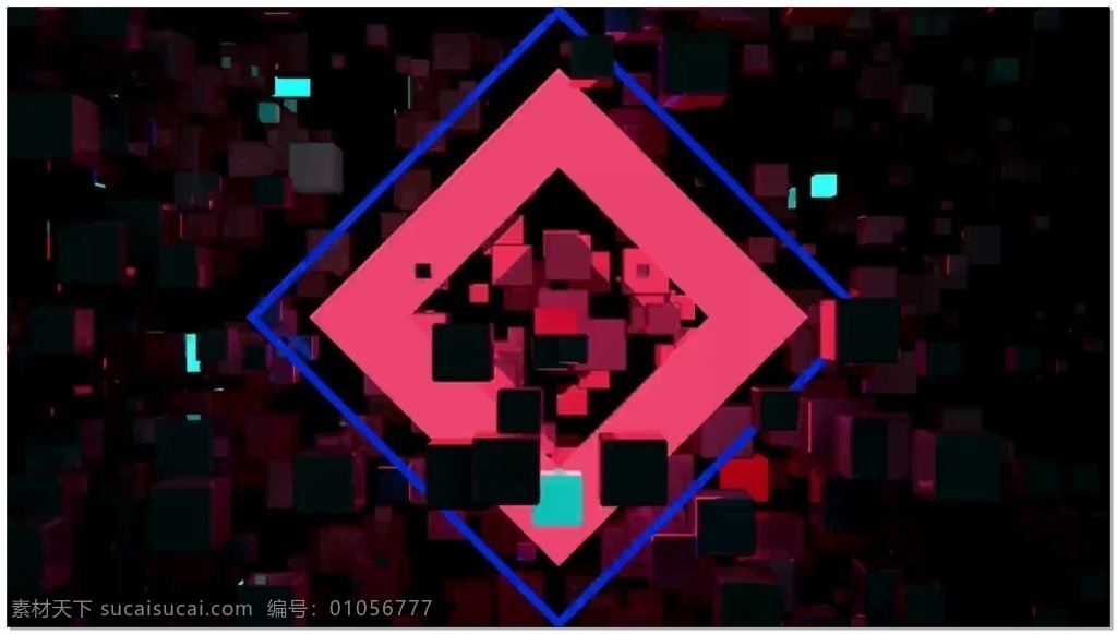 红色 闪动 方块 背景 蓝边 正方形 视频素材 动态视频素材
