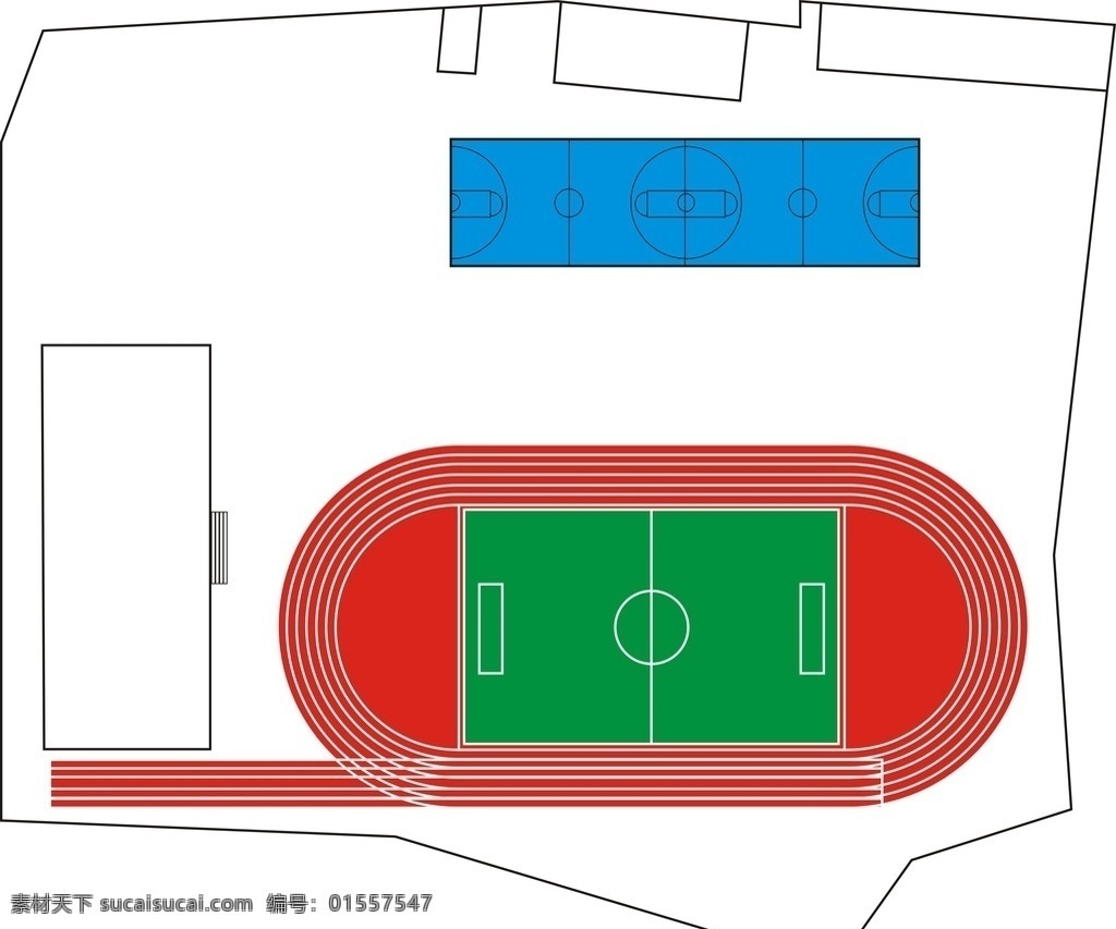 标准 操场 中间 含 足球场 旁边 标准操场 跑道 篮球场 平面图