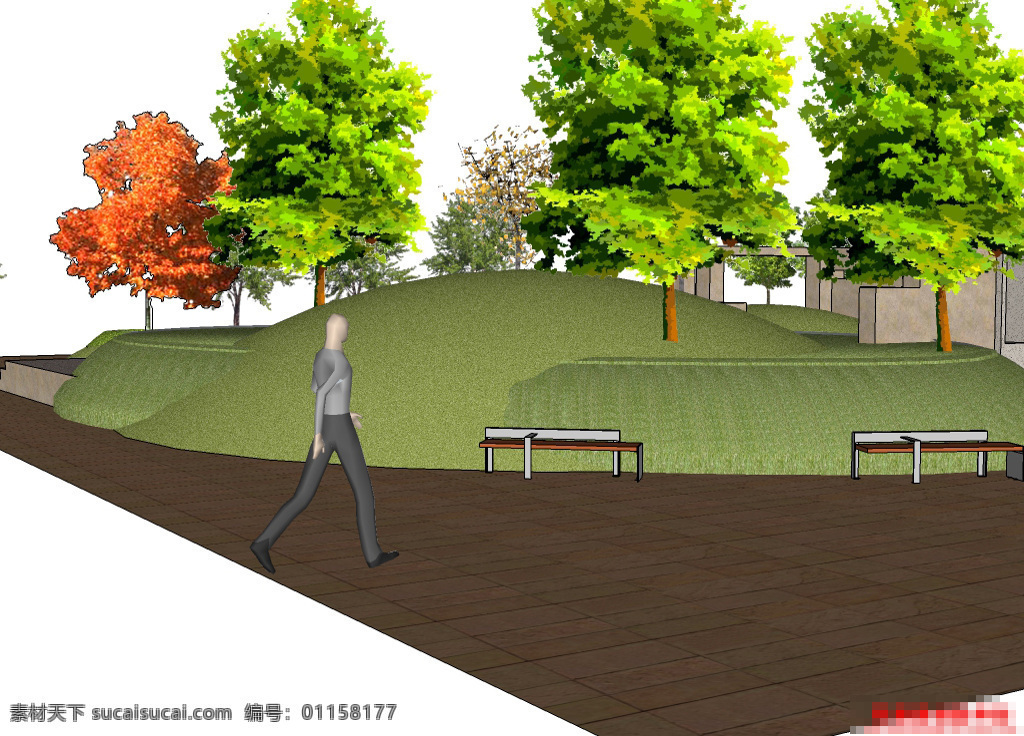 休闲广场 广场 园林 景观设计 skp 3d模型 中心广场 树木 园林设计 室外 小区广场 悠闲 花坛 绿化带 椅子 人物 休息区 白色