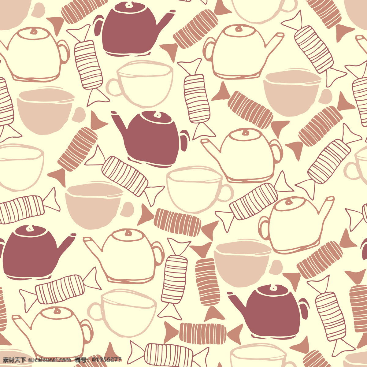 日 系 清新 糖果 壁纸 图案 装饰设计 茶杯 水壶 壁纸图案