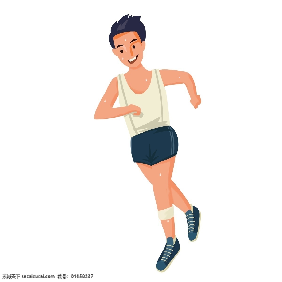 人物 男子 跑步 插画 卡通 彩色 水彩 小清新 创意 装饰 图案 手绘风