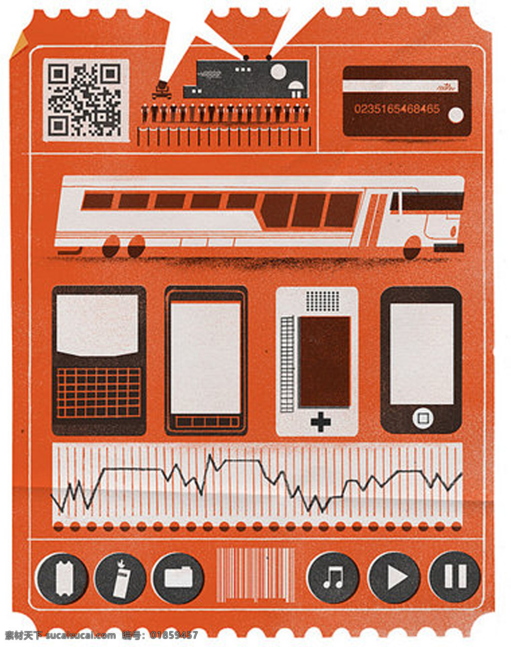 电子产品 更新换代 电车 收音机 手机 插画集
