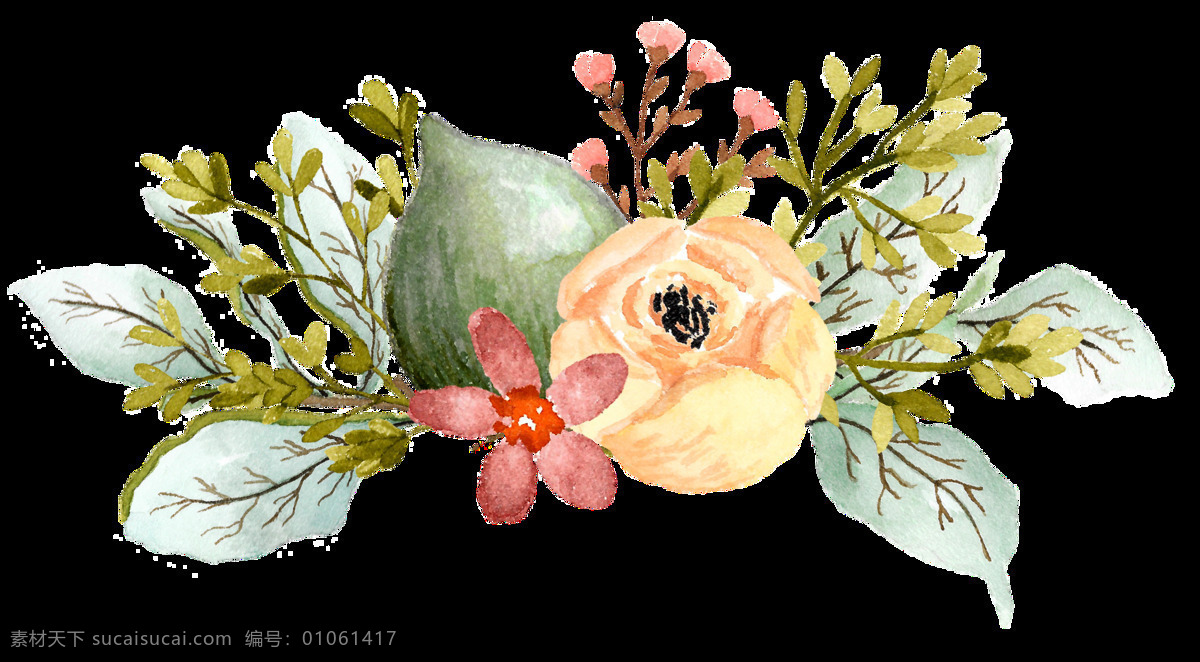 水彩 淡雅 手绘 花卉 卡通 透明 装饰 设计素材 背景素材