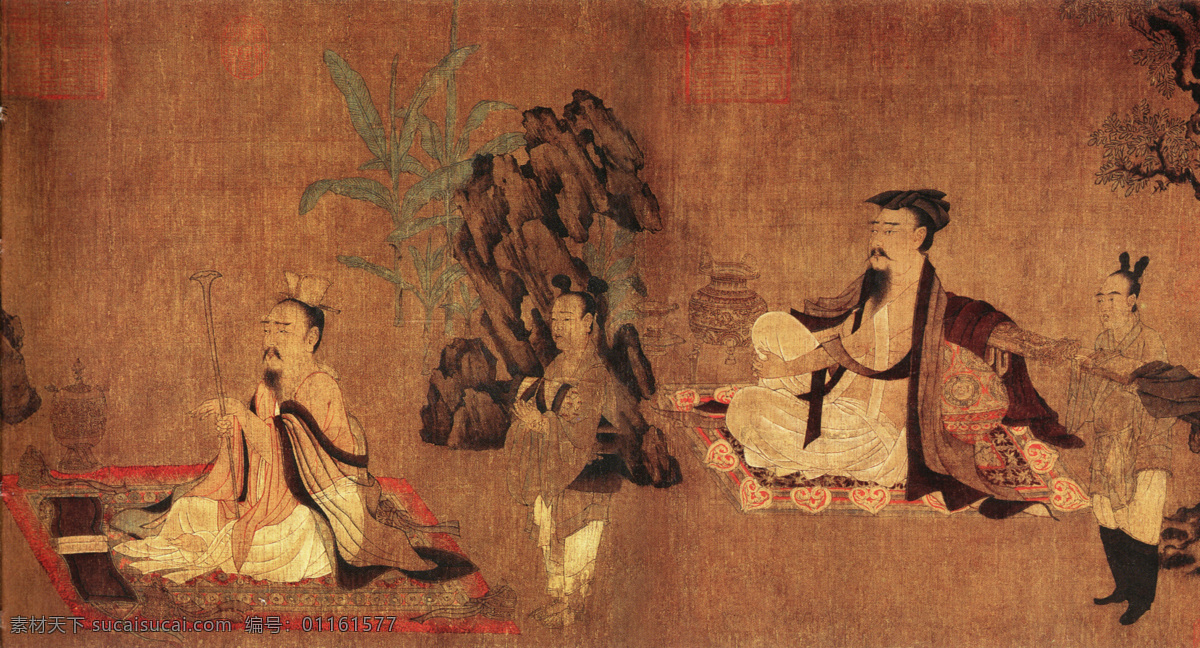 高逸图b 人物画 中国 古画 中国古画 设计素材 人物名画 古典藏画 书画美术 棕色
