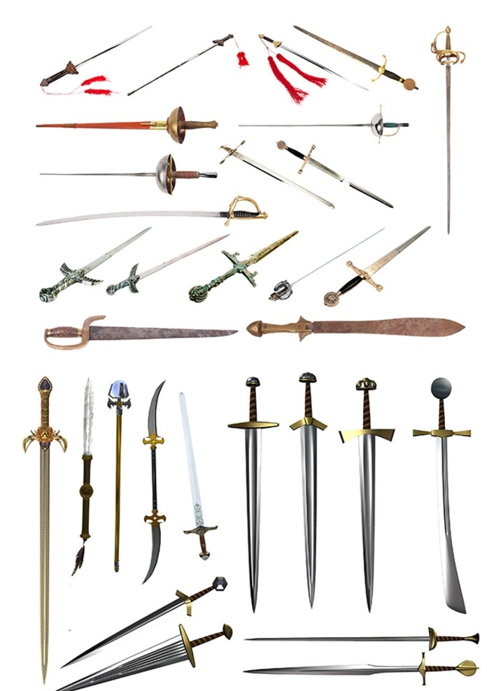 兵器素材 冷兵器 古代兵器 中国剑 西方剑 刀 骑士剑 武士刀 3d 分层