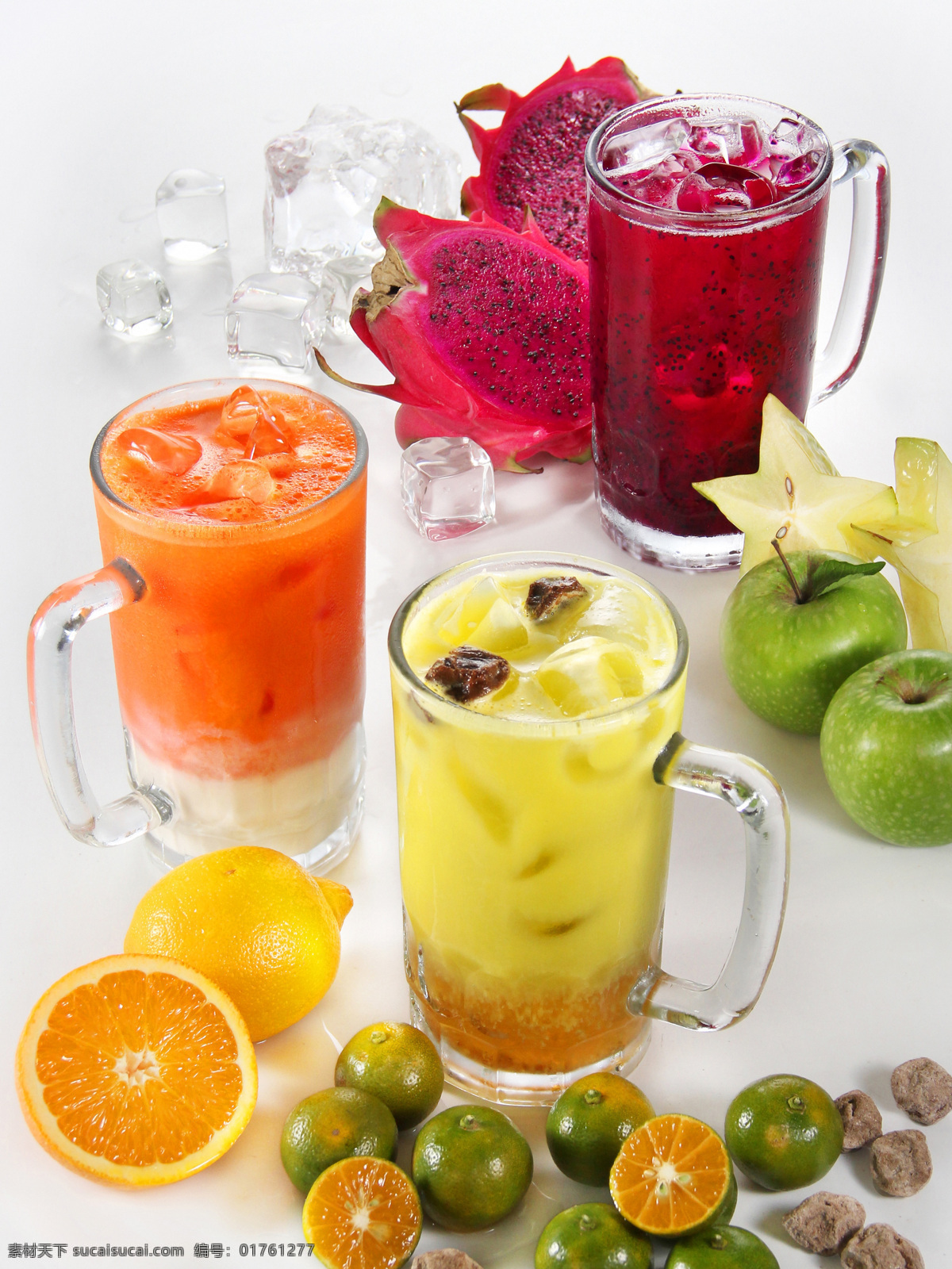 水果 果汁 新鲜水果 摄影图 橙 水果切面 切开的水果 桔子 柠檬 玻璃杯 火龙果 冰块 苹果 水果图片 餐饮美食