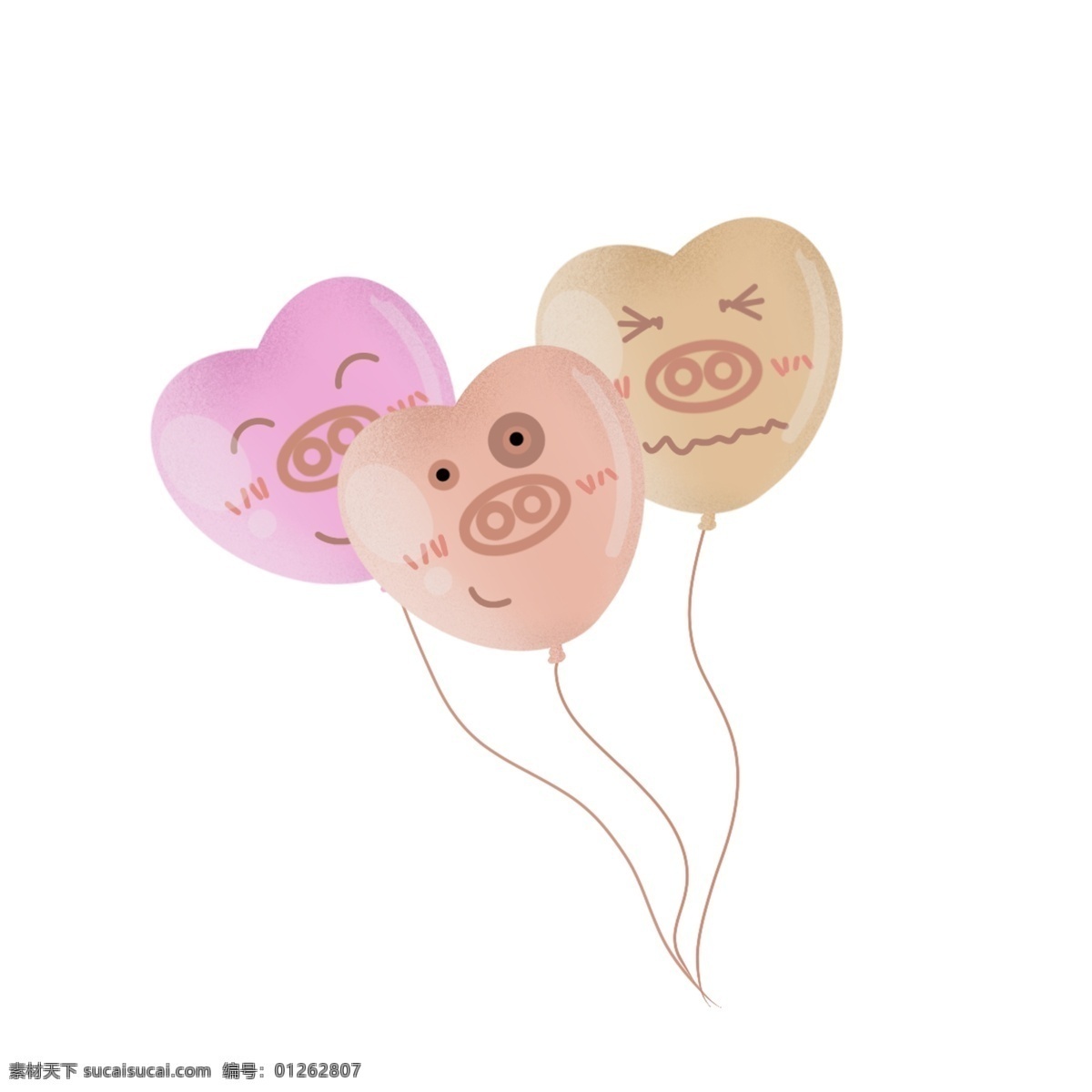 可爱 手绘 心形 猪 气球 猪猪 笑脸 表情 丰富表情 粉色 棕色 爱心
