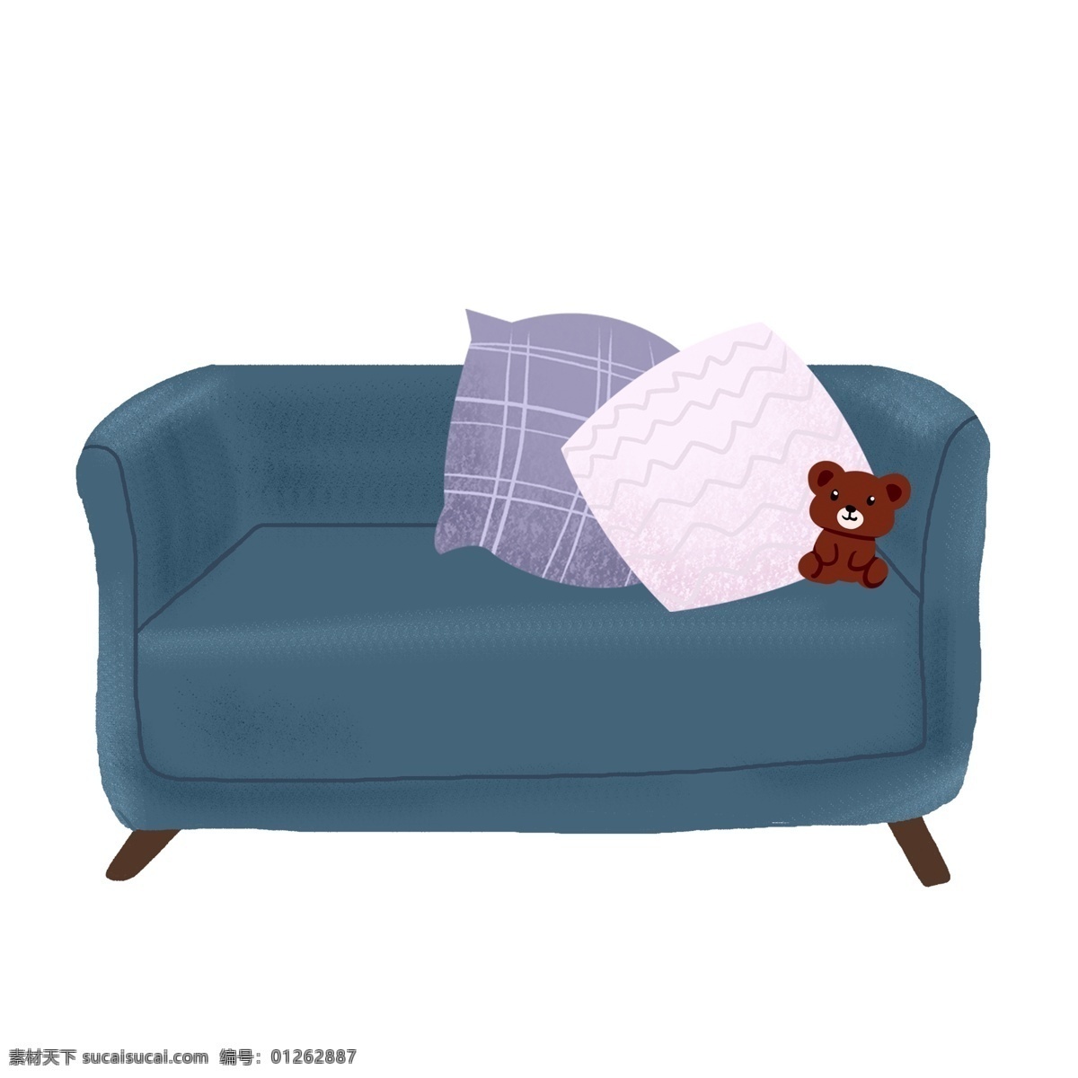 蓝色 家具 沙发 抱枕 元素 卡通沙发 小熊 设计元素 元素设计 创意元素 手绘元素